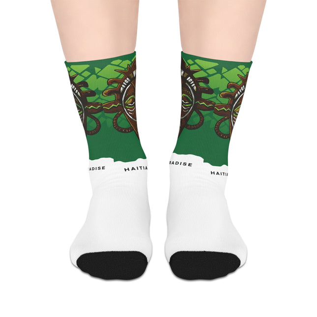 Haitian Paradise Limited Heritage Crew Mid-Length Socks Afro Haitian Guardian Mask Design