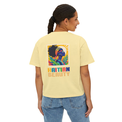 Haitian Beauty Heritage & Grace Women’s Boxy Tee Afro-Caribbean Pride Series Vintage-Inspired Graphic T-Shirt Haitian Street Vibes Graphic on Back