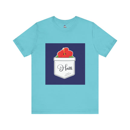 Haitian Hibiscus Pocket Tee Unisex T-Shirt Tropical Heritage Wear Island-Inspired Everyday Top