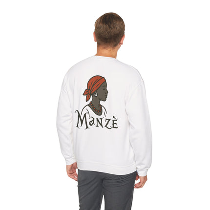 Manzè Empowered Haitian Women Crewneck Sweatshirt Unisex Midweight Fleece Black Culture & Heritage Apparel