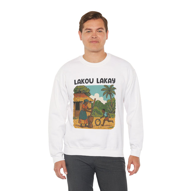The Lakou Memory Haitian Courtyard Scene Sweatshirt Creole Heritage Series Vintage-Inspired Crewneck Sweatshirt