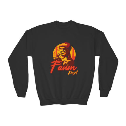 Retro Gamer Youth Crewneck Sweatshirt “Fanm Kreyòl” Graphic Fun Kids Gaming Apparel Cozy Lounge Pullover