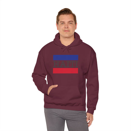 Haiti Pride Badge National Heritage Hoodie Everyday Haiti Collection Unisex Heavy Blend, Casual Wear, and Cultural Events