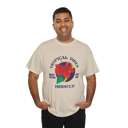 Tropical Vibes T-Shirt Caribbean Hibiscus Graphic Unisex Coastal Pullover Summer & Resort Wear Tropical Vibes Tee