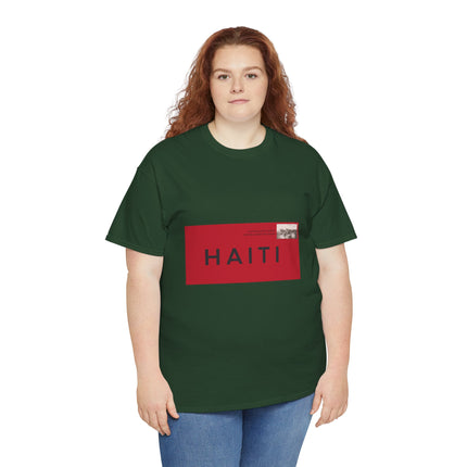 Haiti Postage Stamp Tee  Red & Black Seal of Origin Design Unisex Cultural Pride Shirt, Diaspora Connection & Streetwear Style