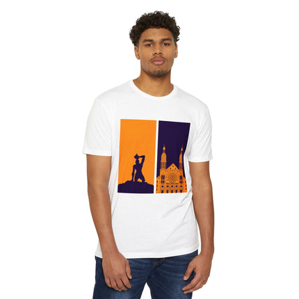 The Dual Heritage Tee Marron & Cathedral Reflection Haitian Identity Series Unisex CVC Jersey T-Shirt