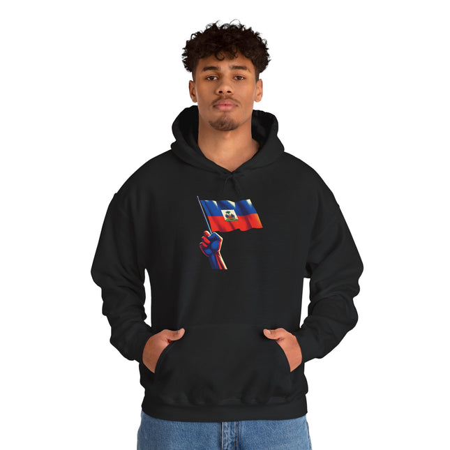 Haitian Pride Unisex Hoodie Heavy Blend Sweatshirt with Raised Flag Graphic Cultural Apparel for Heritage, Activists & Everyday Comfort