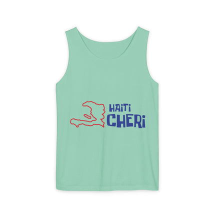 Haiti Chéri Playful Tropical Island Tank Top Cartoon Script Design Unisex Garment-Dyed Summer Shirt
