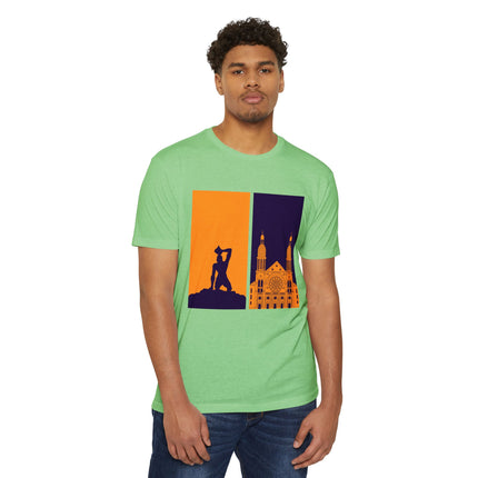 The Dual Heritage Tee Marron & Cathedral Reflection Haitian Identity Series Unisex CVC Jersey T-Shirt