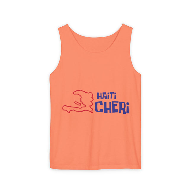 Haiti Chéri Playful Tropical Island Tank Top Cartoon Script Design Unisex Garment-Dyed Summer Shirt