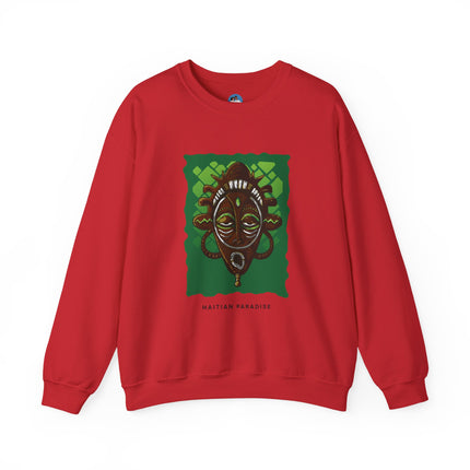 The Ancestral Guardian Afro-Haitian & Taino Mask Sweatshirt Cultural Heritage Series Haitian Paradise Crewneck Sweatshirt
