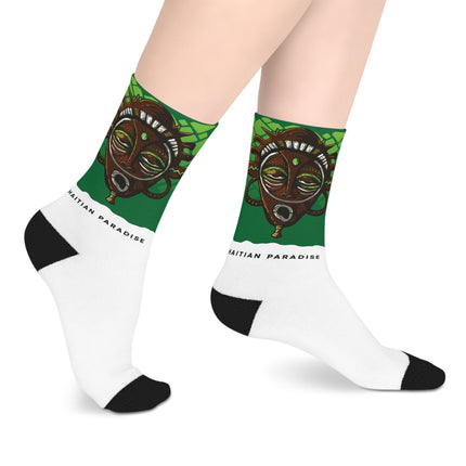 Haitian Paradise Limited Heritage Crew Mid-Length Socks Afro Haitian Guardian Mask Design