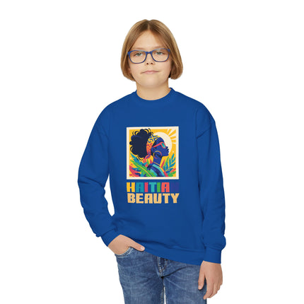 Haitian Beauty Youth Crewneck Sweatshirt Cozy Kids Pullover Afro-Caribbean Art-Inspired Design Cultural Pride for Children