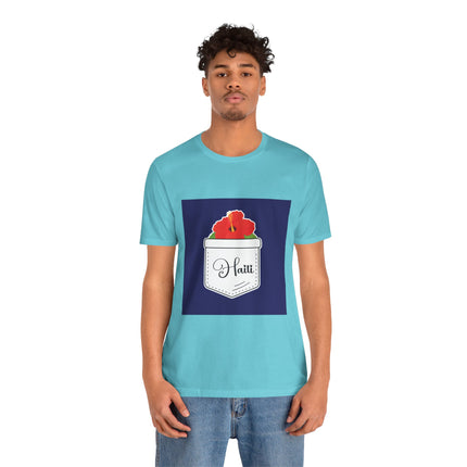 Haitian Hibiscus Pocket Tee Unisex T-Shirt Tropical Heritage Wear Island-Inspired Everyday Top