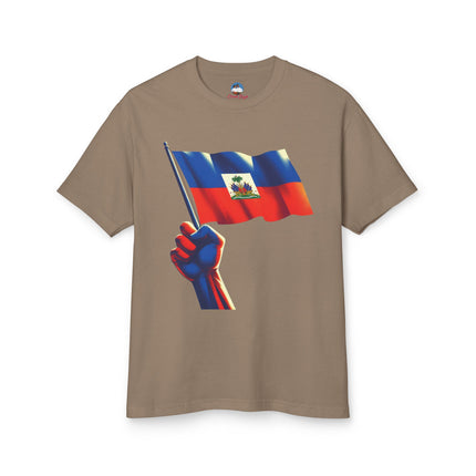 Raised in Resistance Haitian Flag Power Fist T-Shirt Heritage & Unity Series Unisex Heavyweight T-Shirt
