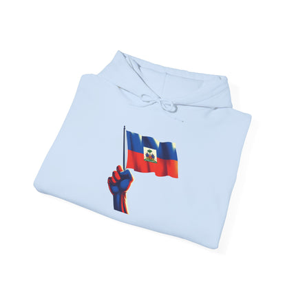 Haitian Pride Unisex Hoodie Heavy Blend Sweatshirt with Raised Flag Graphic Cultural Apparel for Heritage, Activists & Everyday Comfort