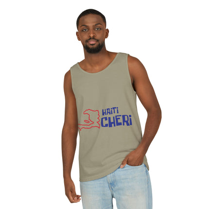 Haiti Chéri Playful Tropical Island Tank Top Cartoon Script Design Unisex Garment-Dyed Summer Shirt