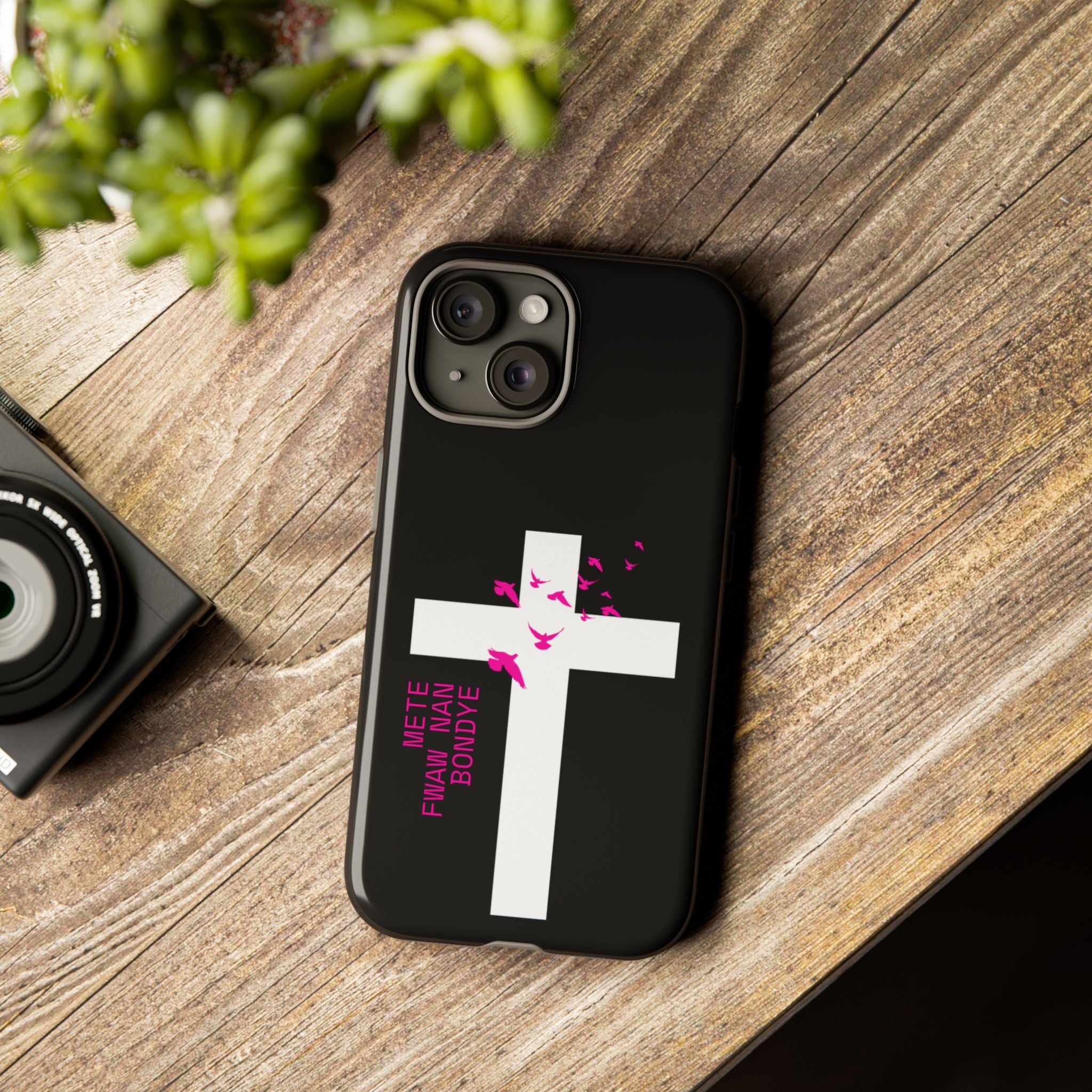 Mete Fwa W Nan Bondye Phone Case – Haitian Gospel Cross Design – Faith-Based Christian Cover