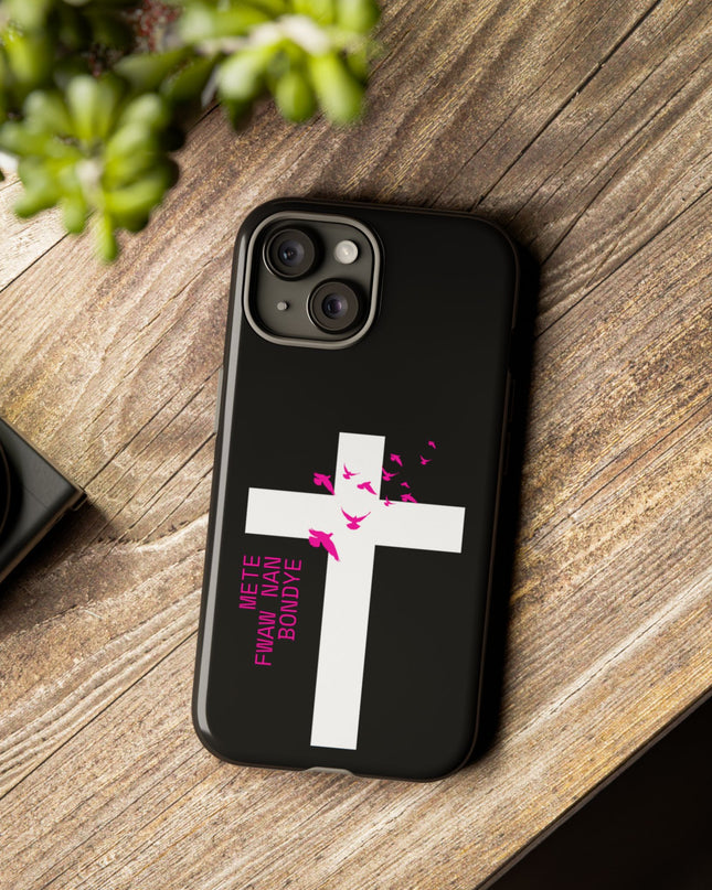 Mete Fwa W Nan Bondye Phone Case – Haitian Gospel Cross Design – Faith-Based Christian Cover - CreoleSizzle