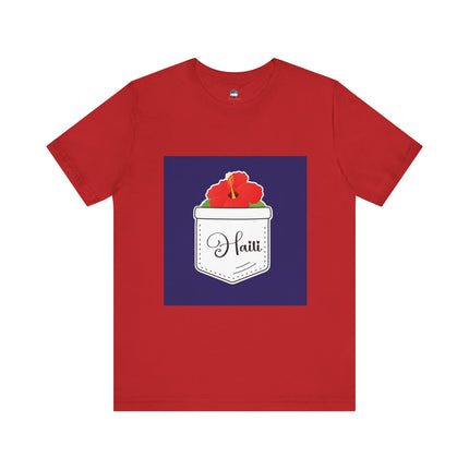 Haitian Hibiscus Pocket Tee Unisex T-Shirt Tropical Heritage Wear Island-Inspired Everyday Top