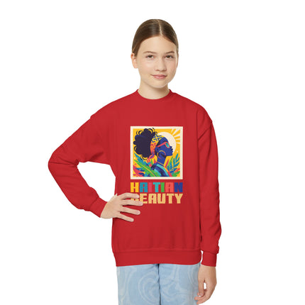Haitian Beauty Youth Crewneck Sweatshirt Cozy Kids Pullover Afro-Caribbean Art-Inspired Design Cultural Pride for Children