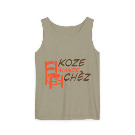 Koze Mandé Chèz Pastel Creole Gossip Tank Top Fun Haitian Saying Unisex Garment-Dyed Summer Shirt