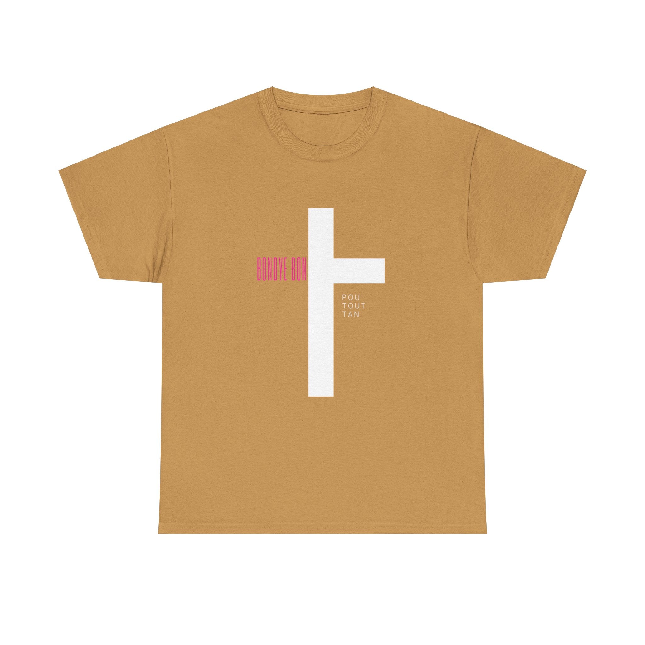 Bondye Bon Pou Toutan T-Shirt - Christian Haitian Faith Tee - Inspirational Gospel Apparel with Cross Graphic Unisex Heavy Cotton Tee