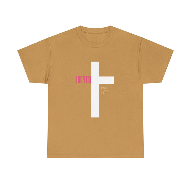 Bondye Bon Pou Toutan T-Shirt - Christian Haitian Faith Tee - Inspirational Gospel Apparel with Cross Graphic Unisex Heavy Cotton Tee - CreoleSizzle
