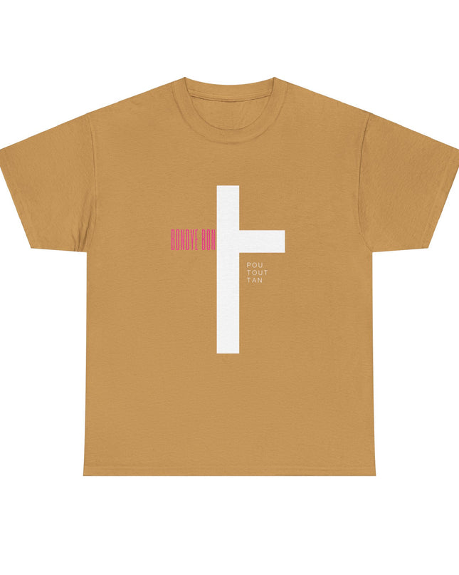 Bondye Bon Pou Toutan T-Shirt - Christian Haitian Faith Tee - Inspirational Gospel Apparel with Cross Graphic Unisex Heavy Cotton Tee - CreoleSizzle