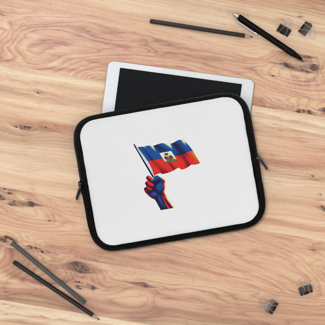 Haitian Flag Fist Premium Laptop Sleeve Symbol of Resistance Identity and Pride - CreoleSizzle