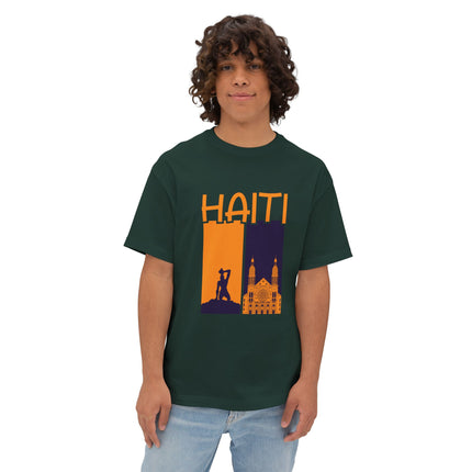 Faith & Resistance — Haiti Oversized Graphic Tee | Marron + Cathedral Design, Revolutionary Heritage Shirt, Unisex Boxy Top - CreoleSizzle
