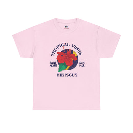 Tropical Vibes T-Shirt Caribbean Hibiscus Graphic Unisex Coastal Pullover Summer & Resort Wear Tropical Vibes Tee