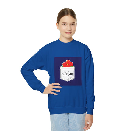 Haiti Hibiscus Youth Crewneck Sweatshirt Cozy Floral Haitian Pride Pullover Unisex Kids Spring Fashion Cultural Heritage Design