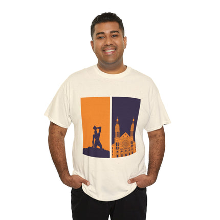 Reflections of Resistance Mirrored Negre Marron Cathedral T-Shirt Haitian Heritage Series Cityscape Unisex Heavy Cotton Tee