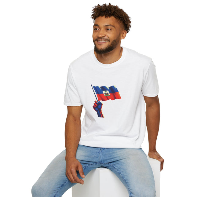 Flag Raised, Fist High — Haitian Pride Sweatshirt | Revolutionary Symbol Apparel, Heritage Crewneck, Black Empowerment Unisex T-Shirt - CreoleSizzle