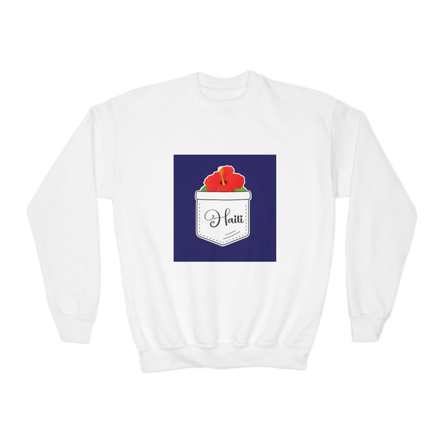 Haiti Hibiscus Youth Crewneck Sweatshirt Cozy Floral Haitian Pride Pullover Unisex Kids Spring Fashion Cultural Heritage Design