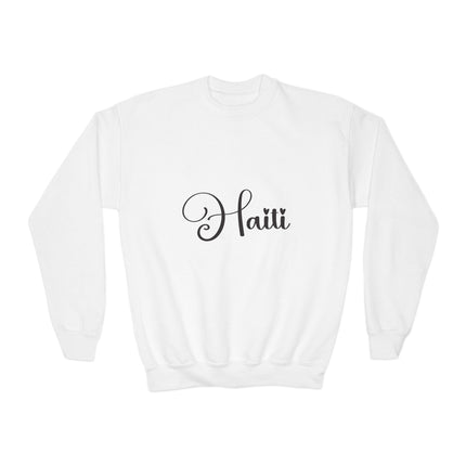 The Haitian Script Elegant Youth Sweatshirt Caribbean Heritage Series Youth Premium Crewneck
