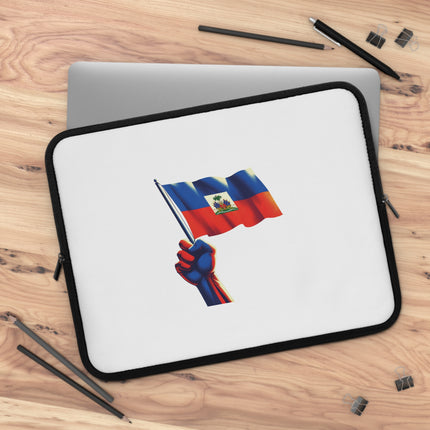 Haitian Flag Fist Premium Laptop Sleeve Symbol of Resistance Identity and Pride - CreoleSizzle
