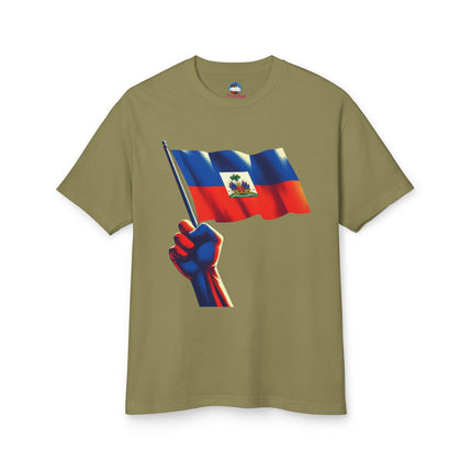 Raised in Resistance Haitian Flag Power Fist T-Shirt Heritage & Unity Series Unisex Heavyweight T-Shirt