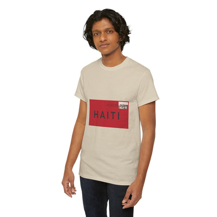 Haiti Postage Stamp Tee  Red & Black Seal of Origin Design Unisex Cultural Pride Shirt, Diaspora Connection & Streetwear Style