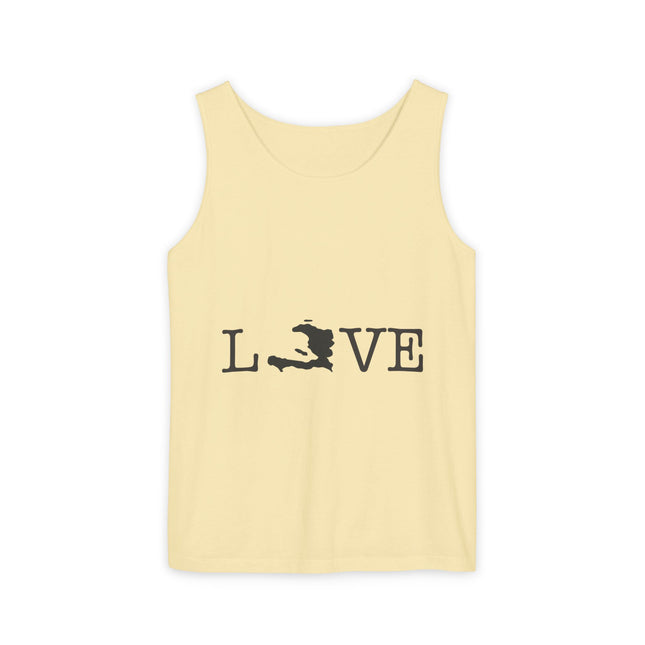 The Love Map Haiti Pride Tank Top Unisex Garment-Dyed Summer Shirt Caribbean Heritage Apparel