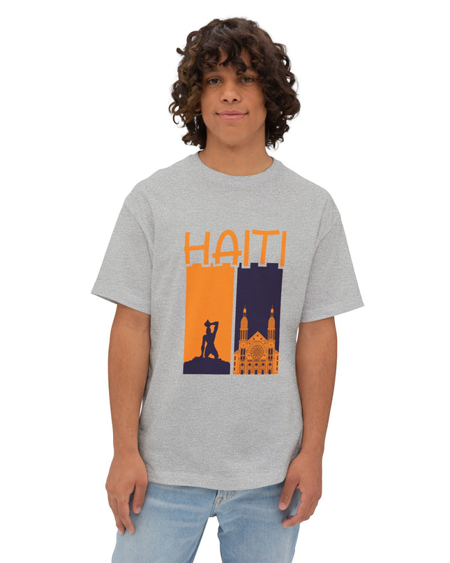 Faith & Resistance — Haiti Oversized Graphic Tee | Marron + Cathedral Design, Revolutionary Heritage Shirt, Unisex Boxy Top