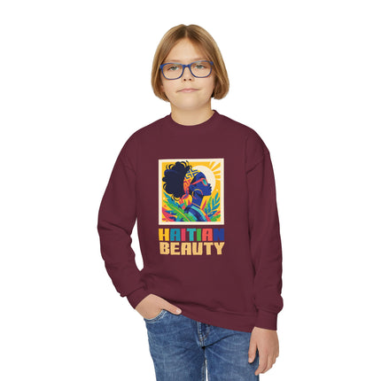 Haitian Beauty Youth Crewneck Sweatshirt Cozy Kids Pullover Afro-Caribbean Art-Inspired Design Cultural Pride for Children