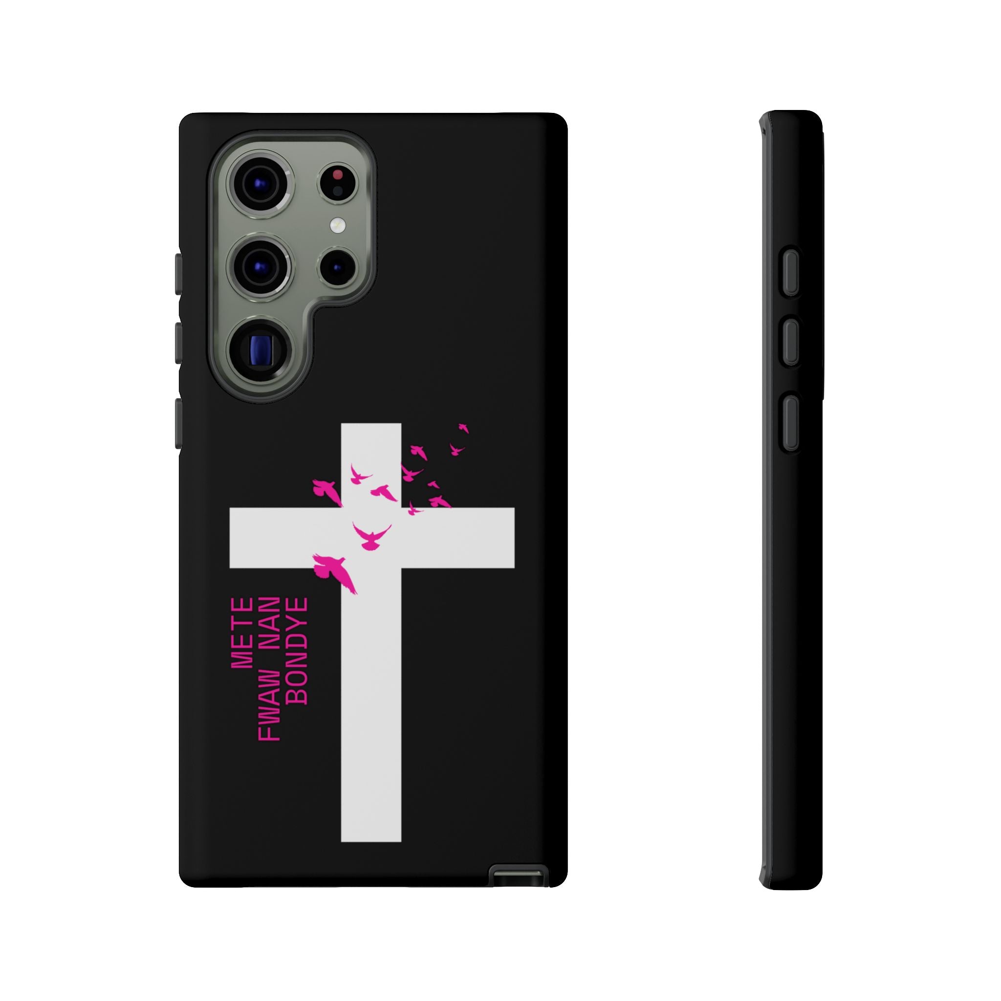 Mete Fwa W Nan Bondye Phone Case – Haitian Gospel Cross Design – Faith-Based Christian Cover