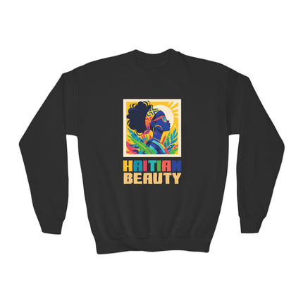 Haitian Beauty Youth Crewneck Sweatshirt Cozy Kids Pullover Afro-Caribbean Art-Inspired Design Cultural Pride for Children