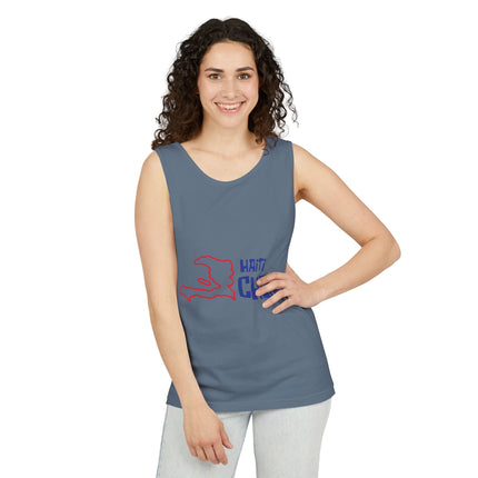 Haiti Chéri Playful Tropical Island Tank Top Cartoon Script Design Unisex Garment-Dyed Summer Shirt