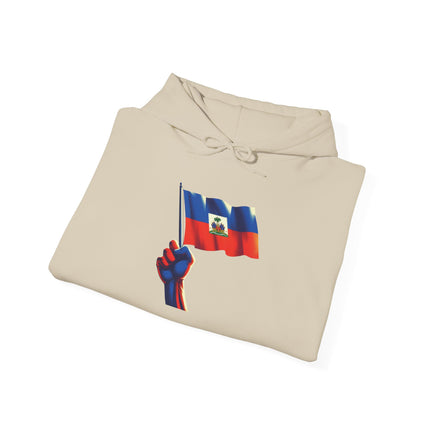 Haitian Pride Unisex Hoodie Heavy Blend Sweatshirt with Raised Flag Graphic Cultural Apparel for Heritage, Activists & Everyday Comfort