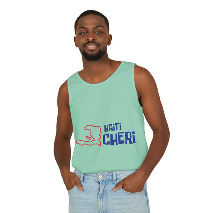 Haiti Chéri Playful Tropical Island Tank Top Cartoon Script Design Unisex Garment-Dyed Summer Shirt