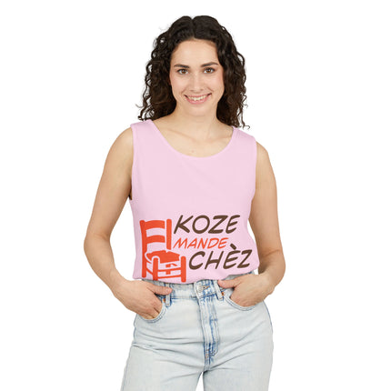 Koze Mandé Chèz Pastel Creole Gossip Tank Top Fun Haitian Saying Unisex Garment-Dyed Summer Shirt
