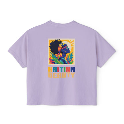 Haitian Beauty Heritage & Grace Women’s Boxy Tee Afro-Caribbean Pride Series Vintage-Inspired Graphic T-Shirt Haitian Street Vibes Graphic on Back